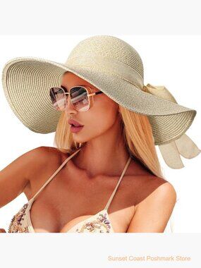 Wide Brim Sun Hat with Bow - Cream